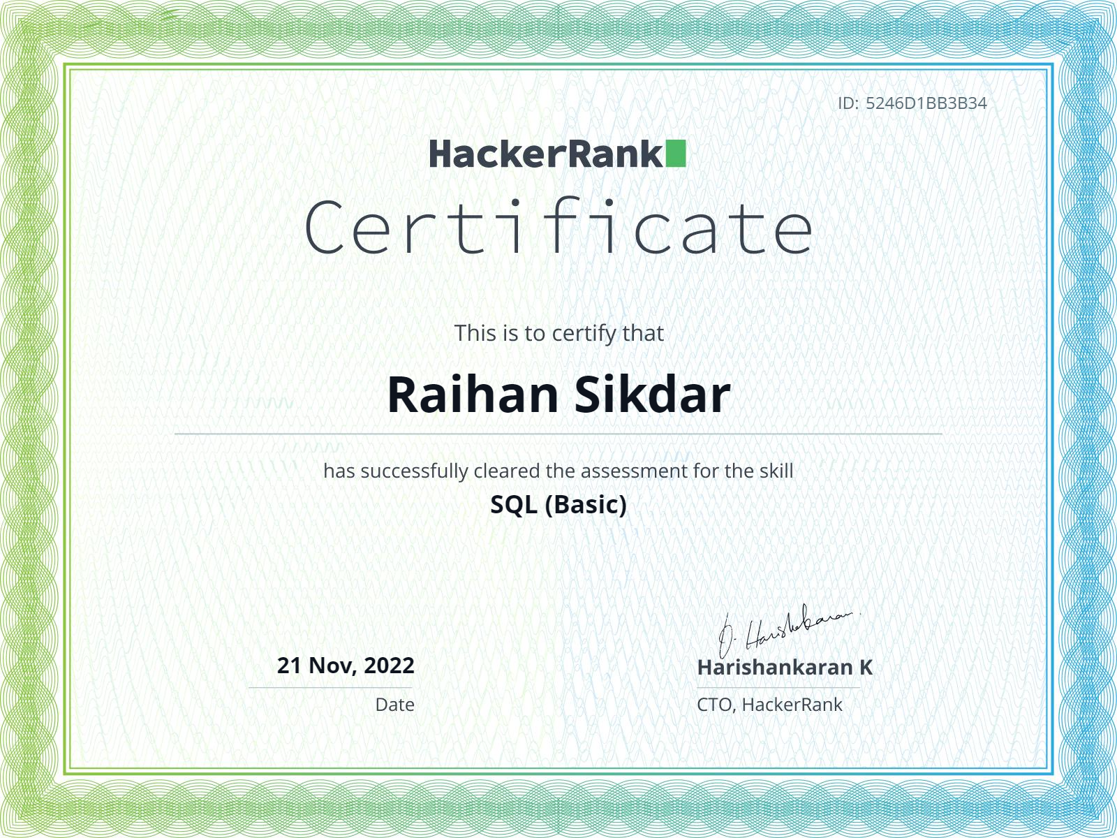 SQL certificate